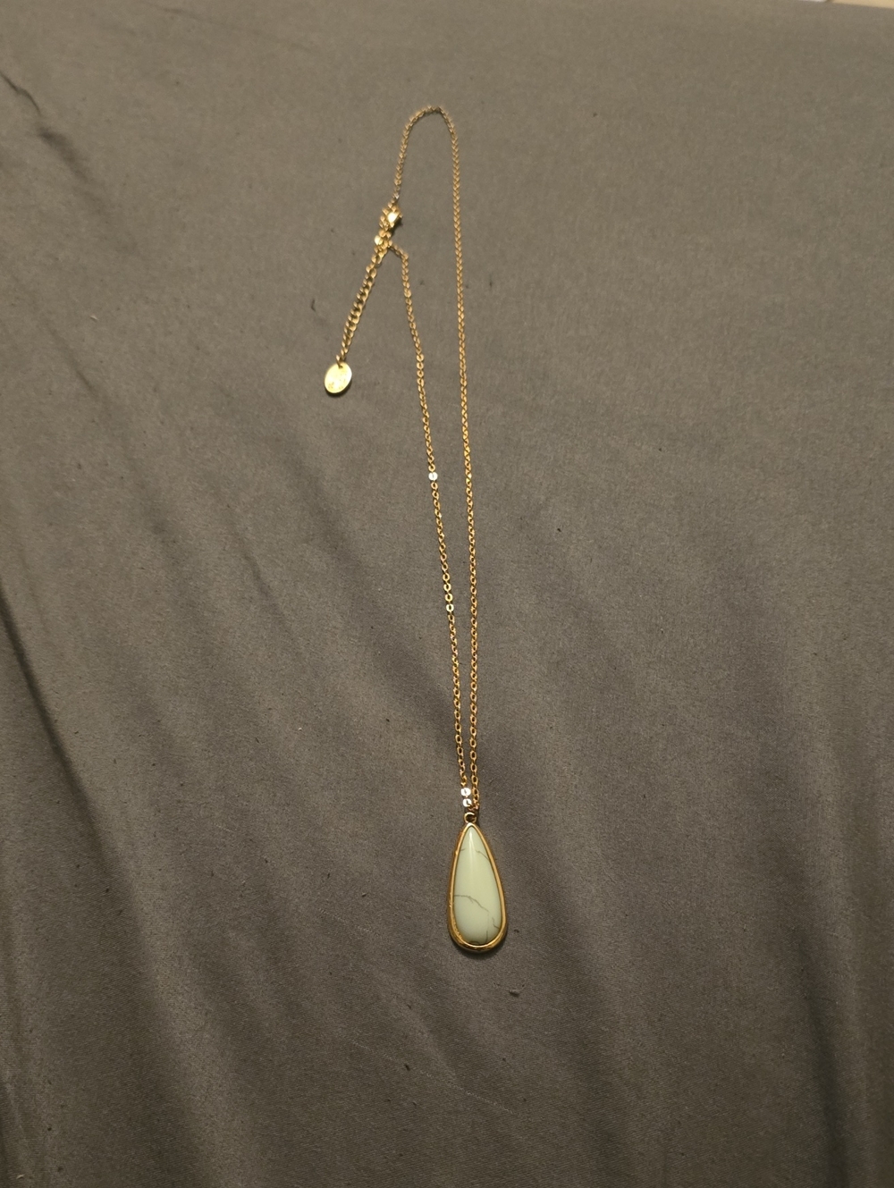 Time and Tru Gold Teardrop Necklace with Pale Green Stone
